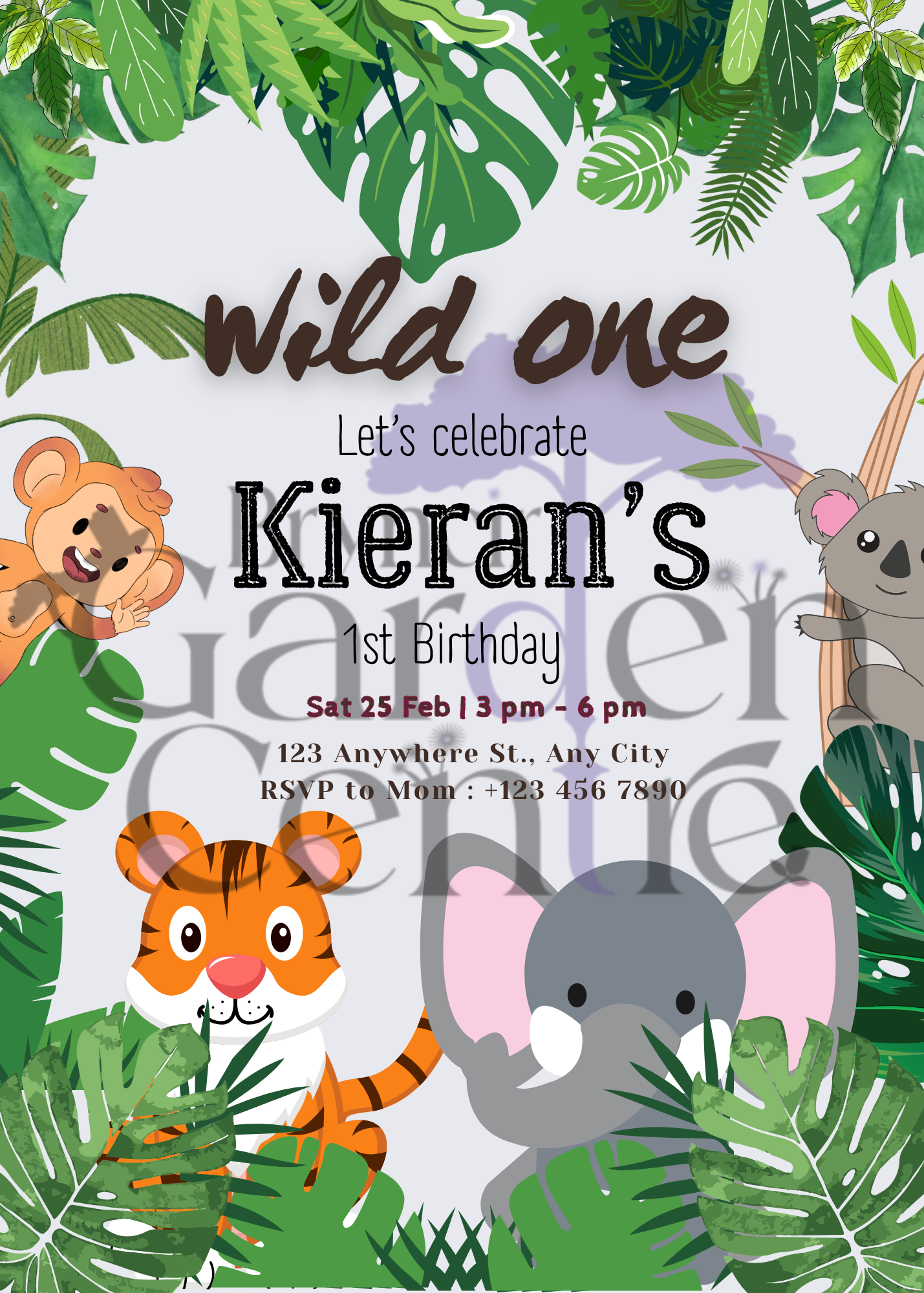 12 Personalised Safari Birthday Invitations